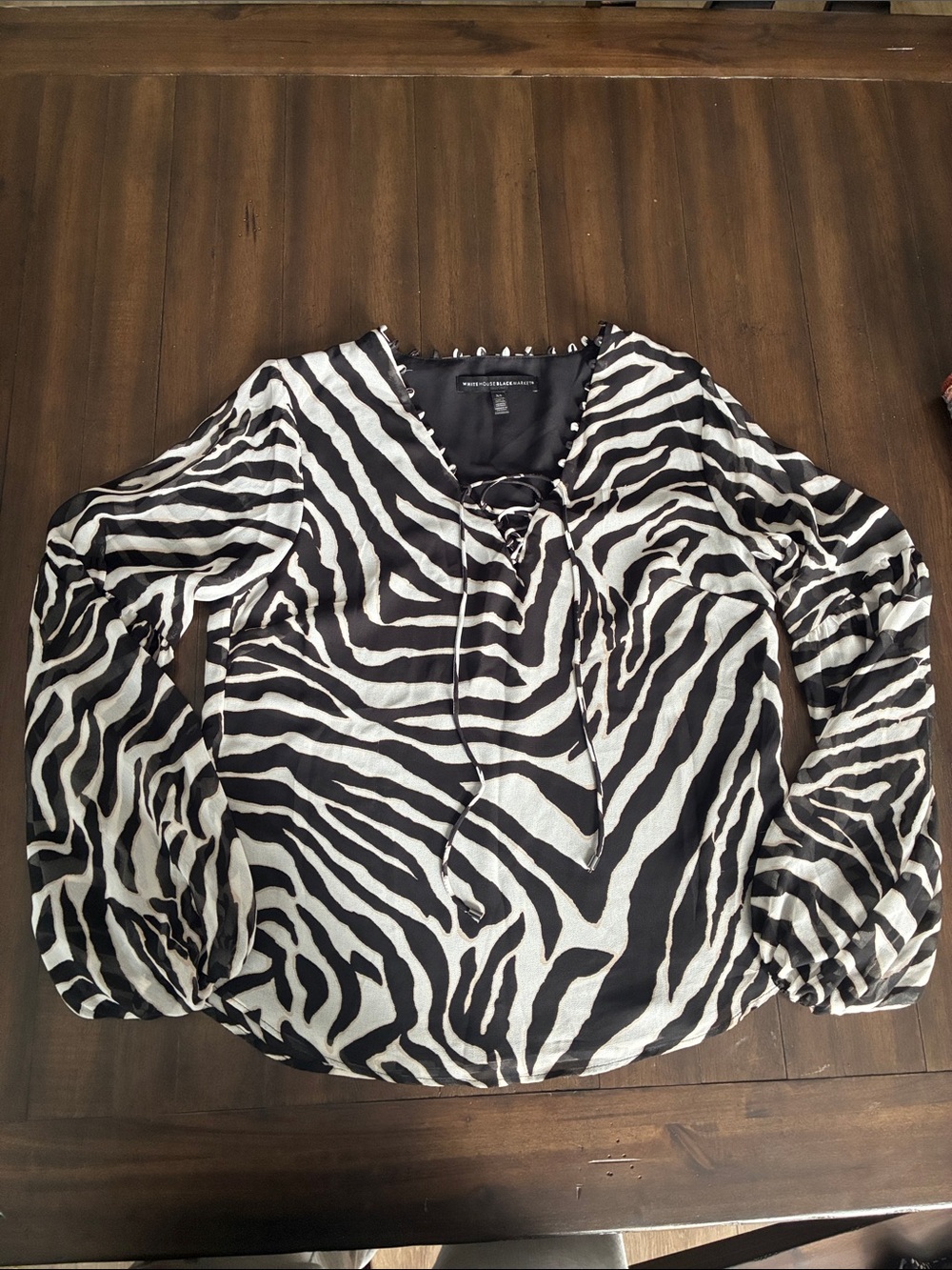 White House Black Market Black and White Zebra Print Long Sleeve Blouse